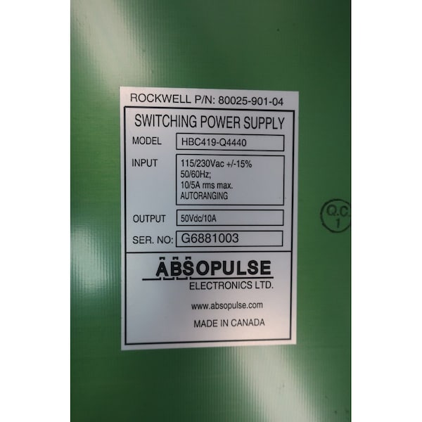 Absopulse Power Supply, 115/230V AC, 50V DC, 10A - HBC419-Q4440