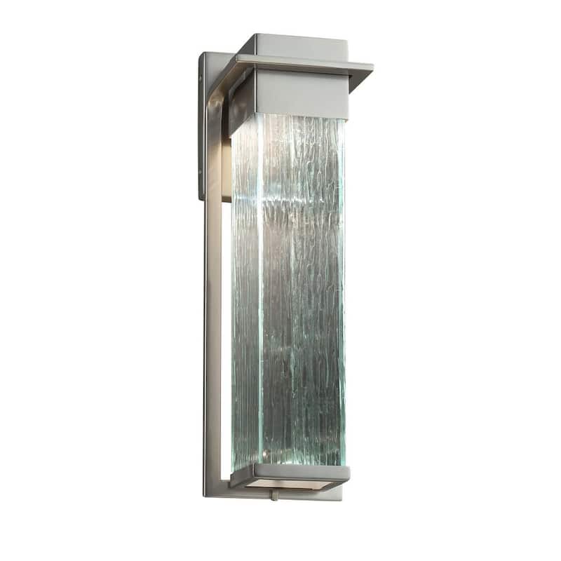 Diseño de justicia Fusión Pacífico Linterna de Pared de Exterior con LED en Níquel Cepillado y Cenefa de Lluvia - FSN-7544W-RAIN-NCKL