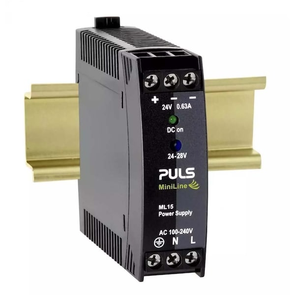 Functional Devices DC Power Supply, 100 to 240V AC, 24V DC, 15W, 0.6A, DIN Rail - PULS-ML15-241
