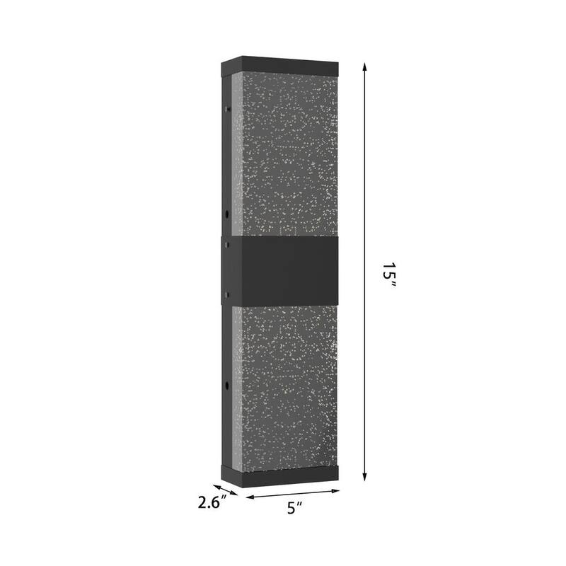 Lámpara de pared frontal exterior LED con cristal de burbujas en negro arena del anochecer al amanecer Maxax Decorators 15 pulgadas - 7032-1BK