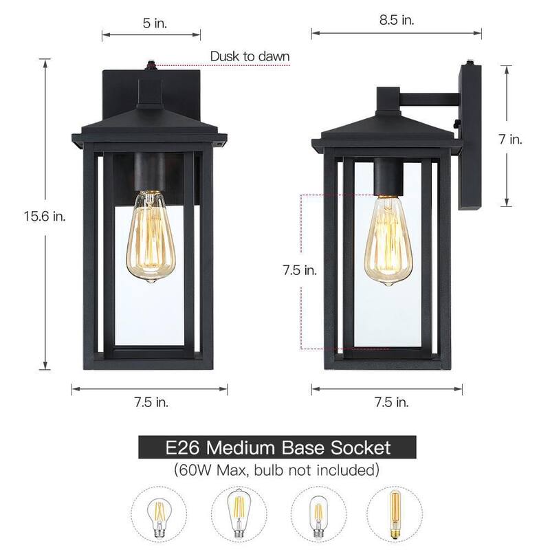 Linterna de pared para exteriores TRUE FINE Citadel de 1 luz y 15.6 pulgadas en color negro con sensor crepuscular - TD130009OT