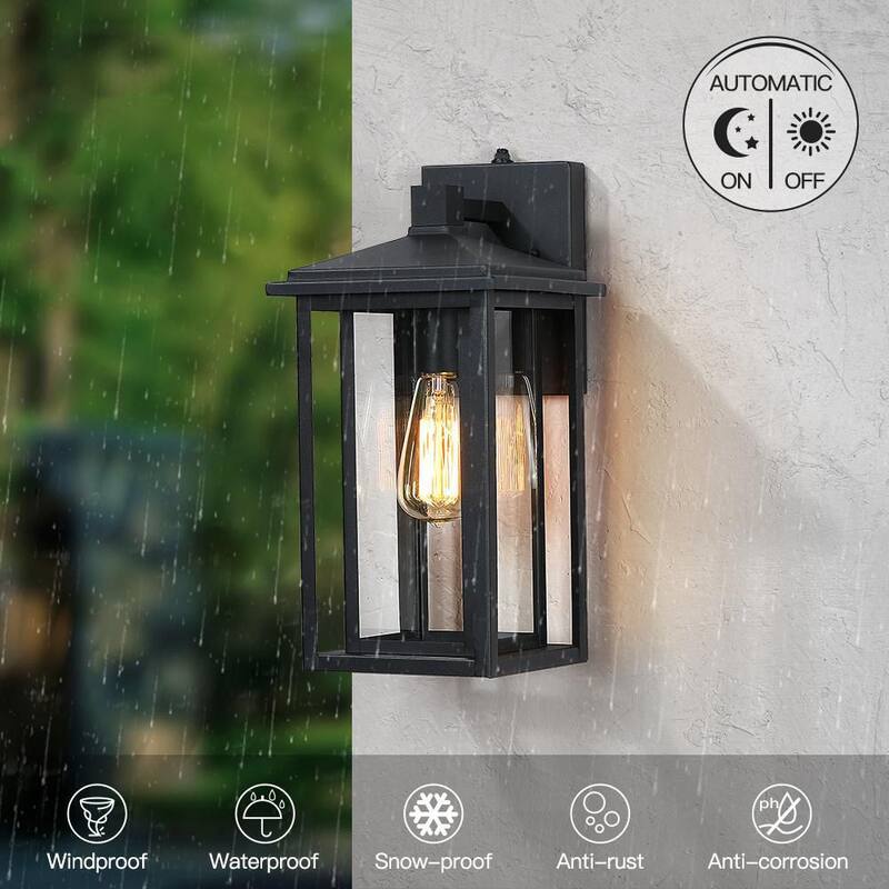 Linterna de pared para exteriores TRUE FINE Citadel de 1 luz y 15.6 pulgadas en color negro con sensor crepuscular - TD130009OT