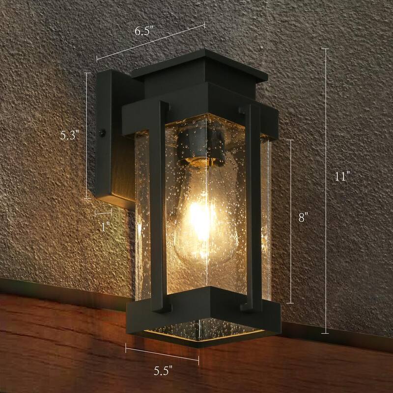 Luz de pared exterior negra moderna Uolfin, 1 luz, minimalista, con semillas en la linterna de pared exterior adecuada para la entrada principal - 628V8ZZ6R7V874W