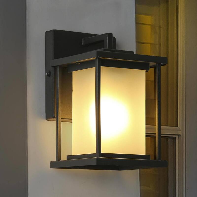 Lámpara de pared exterior negra moderna Uolfin, estilo quinqué, rectangular con cristal esmerilado y 1 luz - 628Z8UVRYZM878W