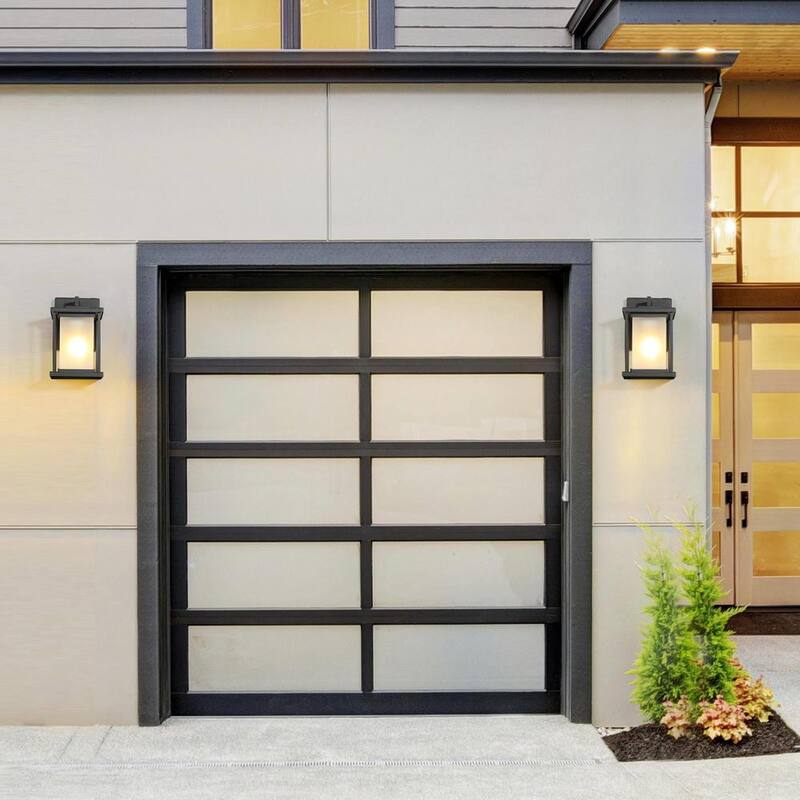 Lámpara de pared exterior negra moderna Uolfin, estilo quinqué, rectangular con cristal esmerilado y 1 luz - 628Z8UVRYZM878W