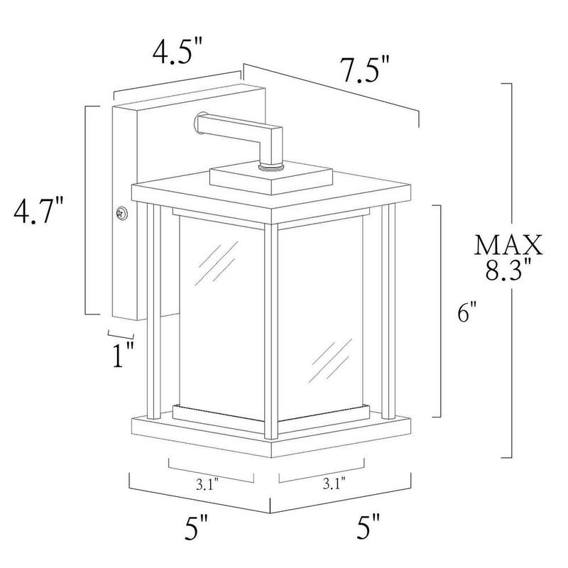 Lámpara de pared exterior negra moderna Uolfin, estilo quinqué, rectangular con cristal esmerilado y 1 luz - 628Z8UVRYZM878W