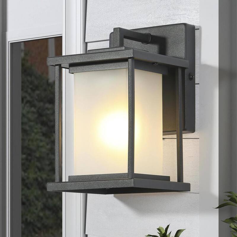 Lámpara de pared exterior negra moderna Uolfin, estilo quinqué, rectangular con cristal esmerilado y 1 luz - 628Z8UVRYZM878W