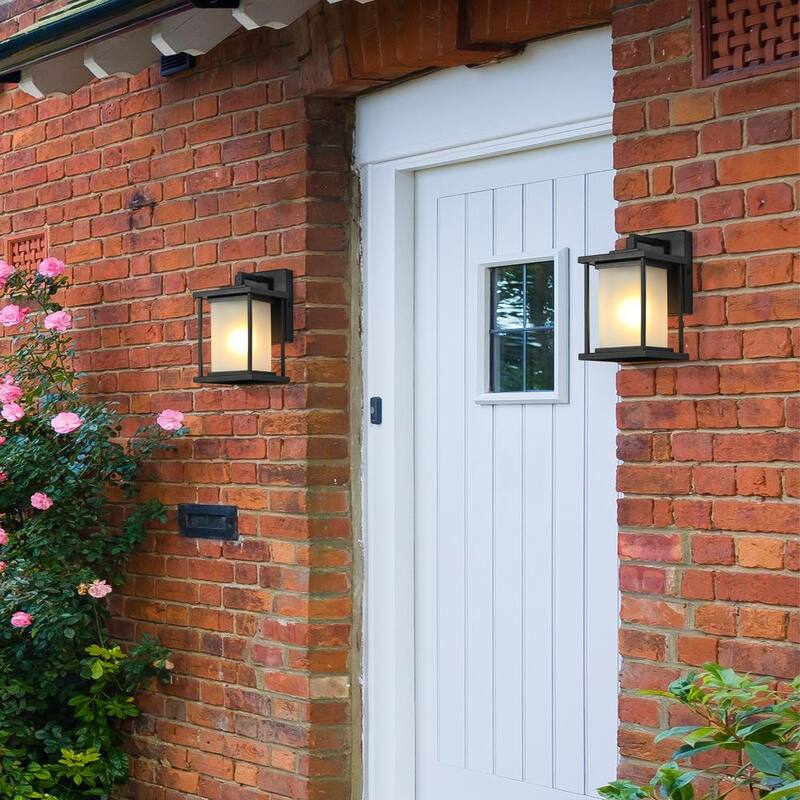 Lámpara de pared exterior negra moderna Uolfin, estilo quinqué, rectangular con cristal esmerilado y 1 luz - 628Z8UVRYZM878W