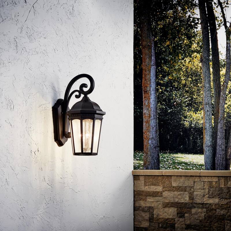 Lámpara de pared KICHLER Courtyard de 3 luces en negro texturizado para exteriores con cableado duro y sin focos incluidos (paquete de 1) - 9035BKT