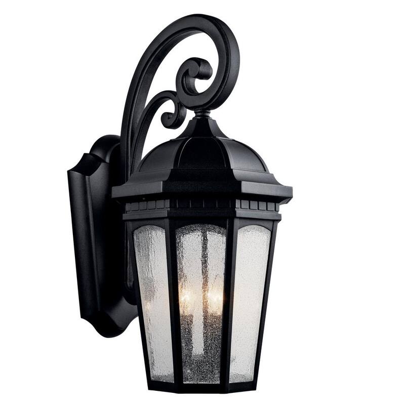 Lámpara de pared KICHLER Courtyard de 3 luces en negro texturizado para exteriores con cableado duro y sin focos incluidos (paquete de 1) - 9035BKT