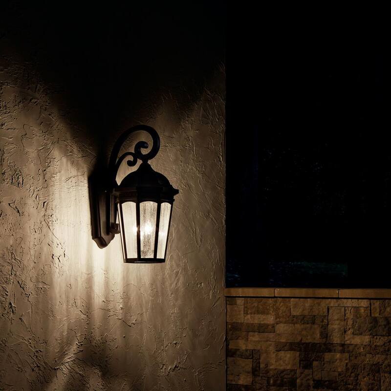 Lámpara de pared KICHLER Courtyard de 3 luces en negro texturizado para exteriores con cableado duro y sin focos incluidos (paquete de 1) - 9035BKT