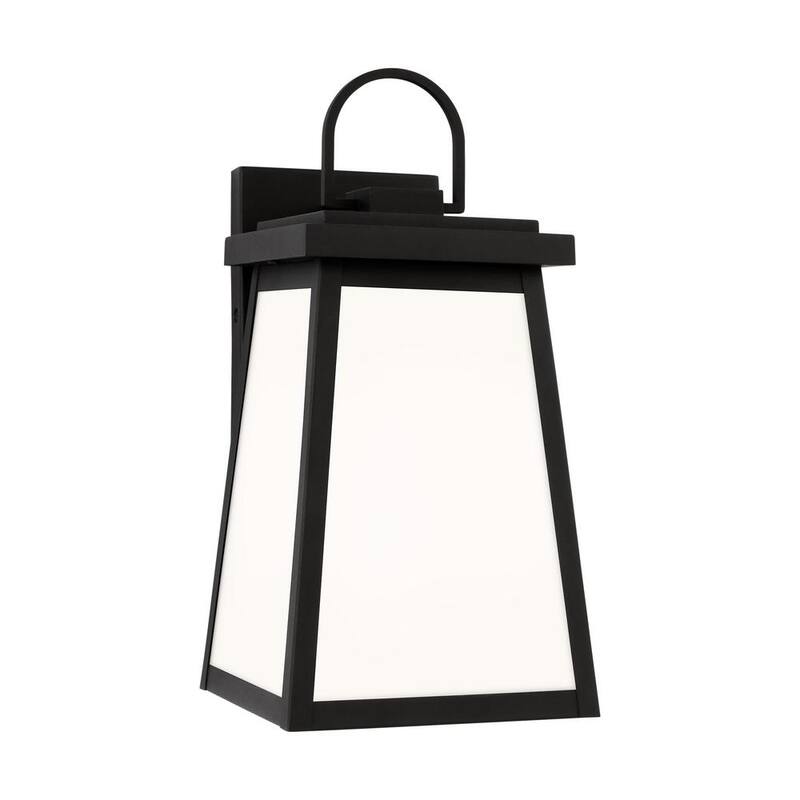 Foco de pared exterior negro de estilo transicional TIELLA Bihl de 1 luz mediana con paneles de vidrio transparente y blanco incluidos - L8648H1L-BK