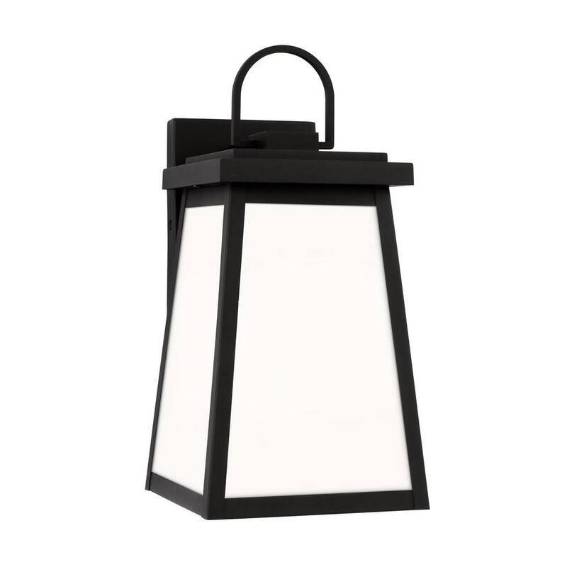 Foco de pared exterior negro de estilo transicional TIELLA Bihl de 1 luz mediana con paneles de vidrio transparente y blanco incluidos - L8648H1L-BK