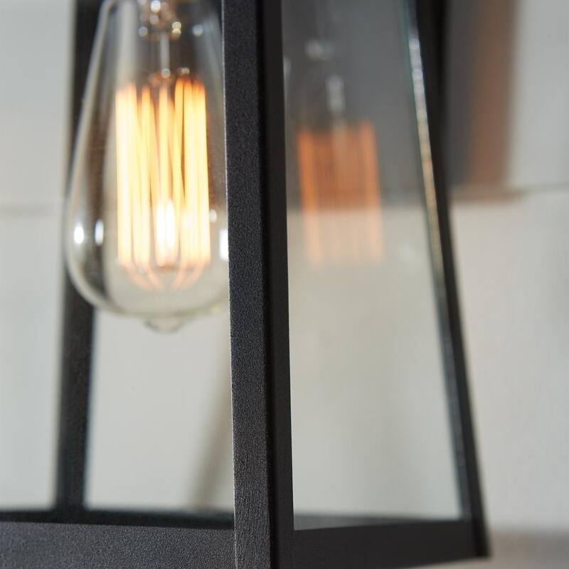 Foco de pared exterior negro de estilo transicional TIELLA Bihl de 1 luz mediana con paneles de vidrio transparente y blanco incluidos - L8648H1L-BK