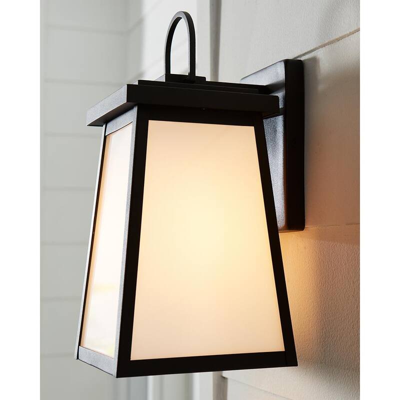 Foco de pared exterior negro de estilo transicional TIELLA Bihl de 1 luz mediana con paneles de vidrio transparente y blanco incluidos - L8648H1L-BK