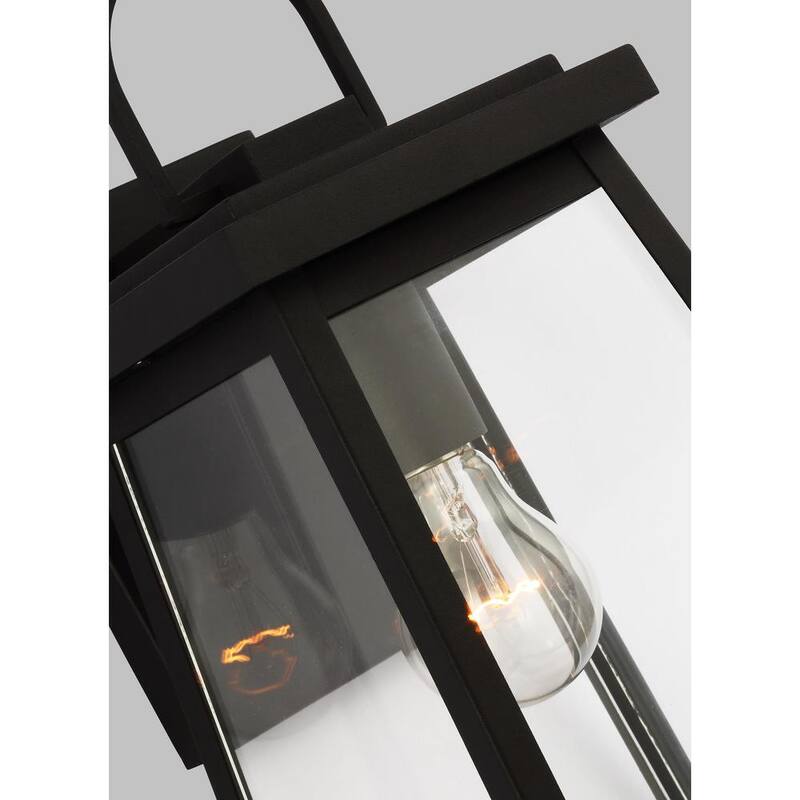 Foco de pared exterior negro de estilo transicional TIELLA Bihl de 1 luz mediana con paneles de vidrio transparente y blanco incluidos - L8648H1L-BK