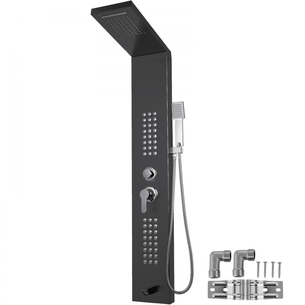 VEVOR Shower Panel Tower System Stainless Steel Multi-Function Shower Panel with Spout Rainfall Waterfall Massage Jets Tub Spout Hand Shower for Home Hotel Resort Split Type Black (Split, Black) - HSHS5HYFTHS000001V0