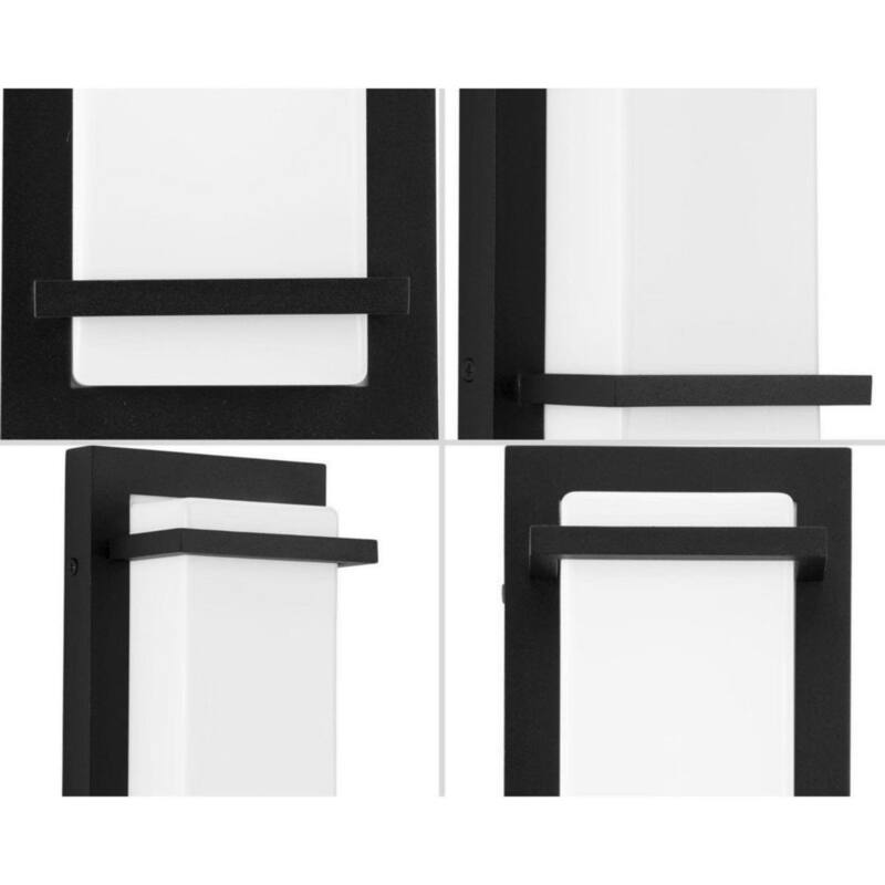 Lámpara de pared exterior grande moderna con dos luces, pantalla acrílica blanca texturizada en negro y luz LED de la colección Z-1080 de Progress Lighting - P560211-031-30
