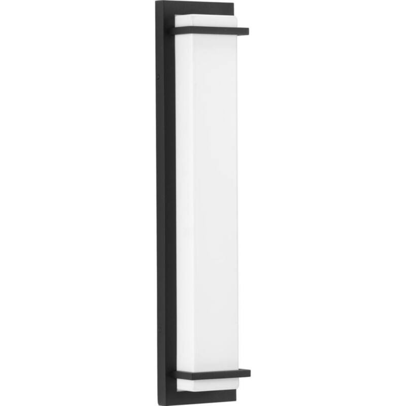 Lámpara de pared exterior grande moderna con dos luces, pantalla acrílica blanca texturizada en negro y luz LED de la colección Z-1080 de Progress Lighting - P560211-031-30