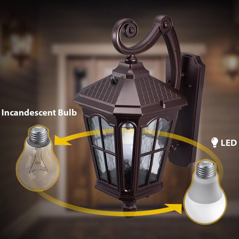 Luz de pared exterior LED marrón de 1 luz KODA Bentham 19.4 in con vidrio martillado de iluminación al anochecer (bombilla incluida) - LM57753-1