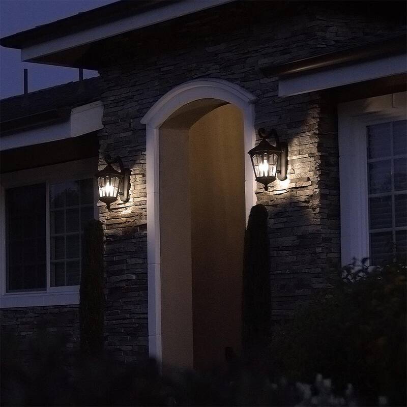 Luz de pared exterior LED marrón de 1 luz KODA Bentham 19.4 in con vidrio martillado de iluminación al anochecer (bombilla incluida) - LM57753-1