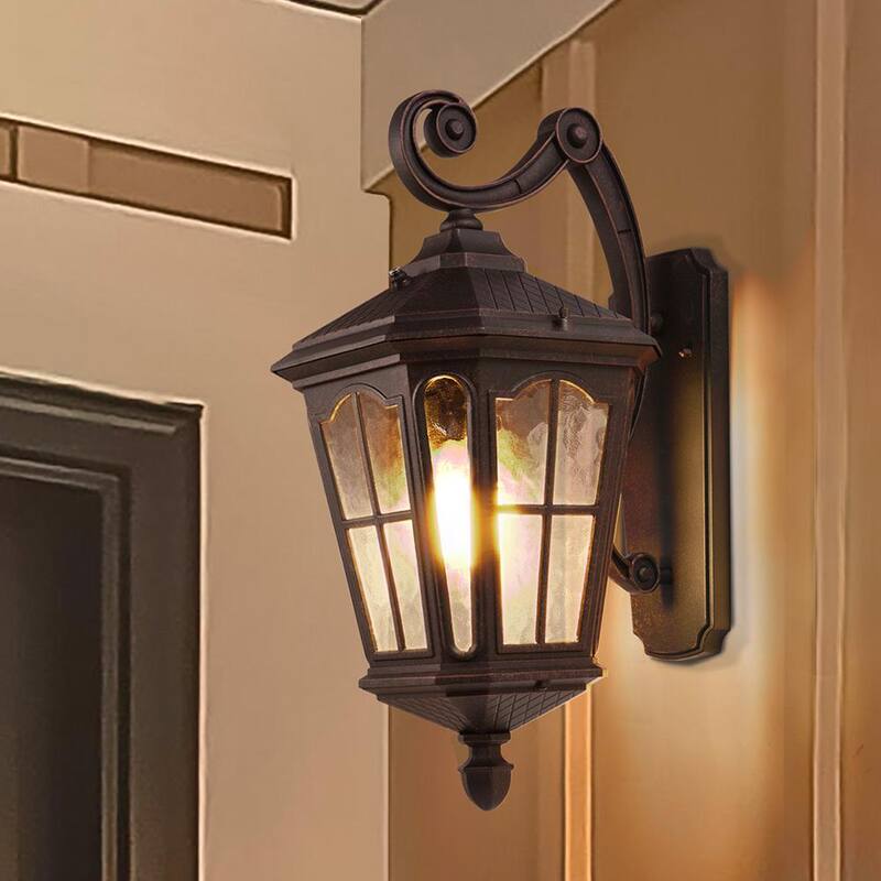 Luz de pared exterior LED marrón de 1 luz KODA Bentham 19.4 in con vidrio martillado de iluminación al anochecer (bombilla incluida) - LM57753-1