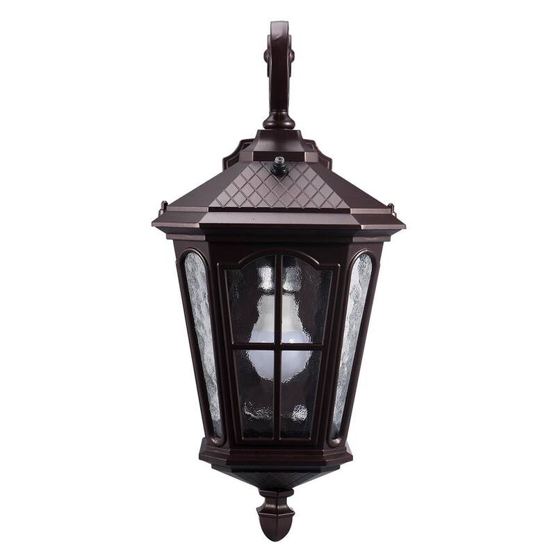 Luz de pared exterior LED marrón de 1 luz KODA Bentham 19.4 in con vidrio martillado de iluminación al anochecer (bombilla incluida) - LM57753-1