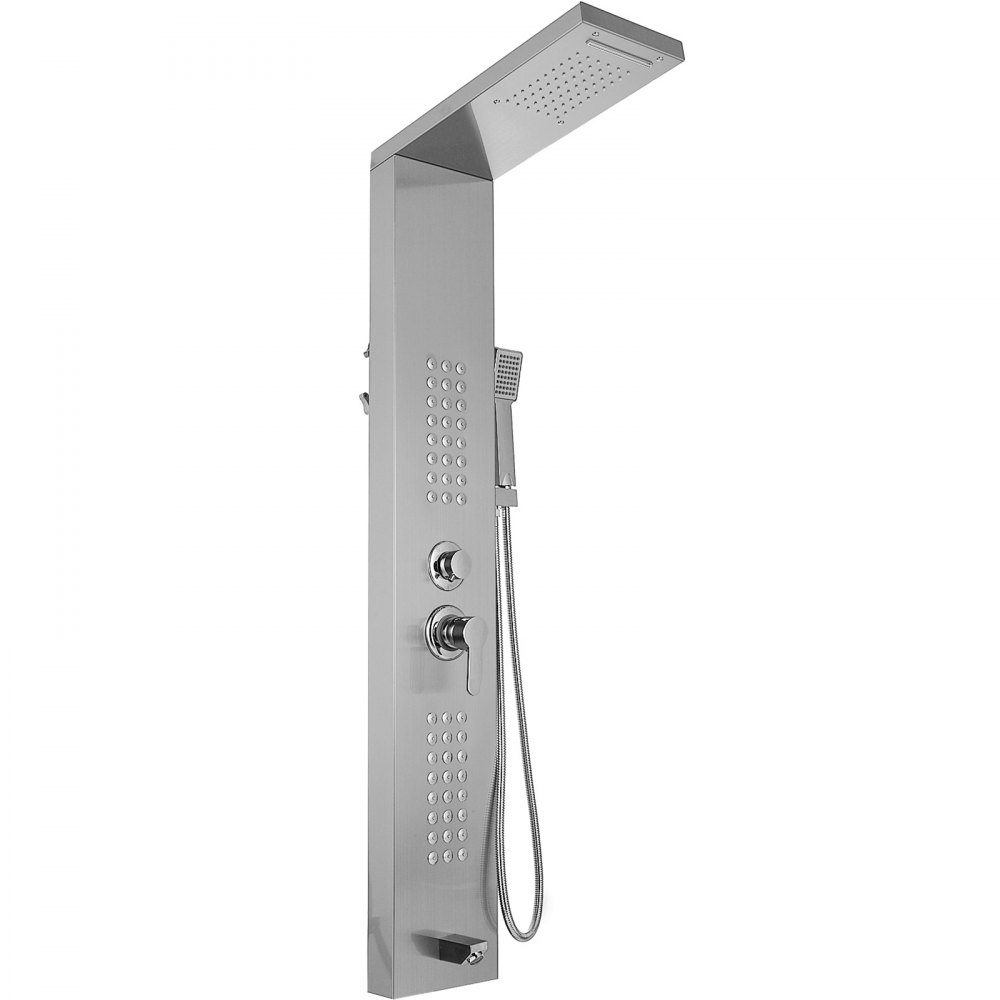 VEVOR Shower Panel Tower System Stainless Steel Multi-Function Shower Panel with Spout Rainfall Waterfall Massage Jets Tub Spout Hand Shower for Home Hotel Resort (Split, Polished Silver) - HSLGYS5HYFTHS0001V0