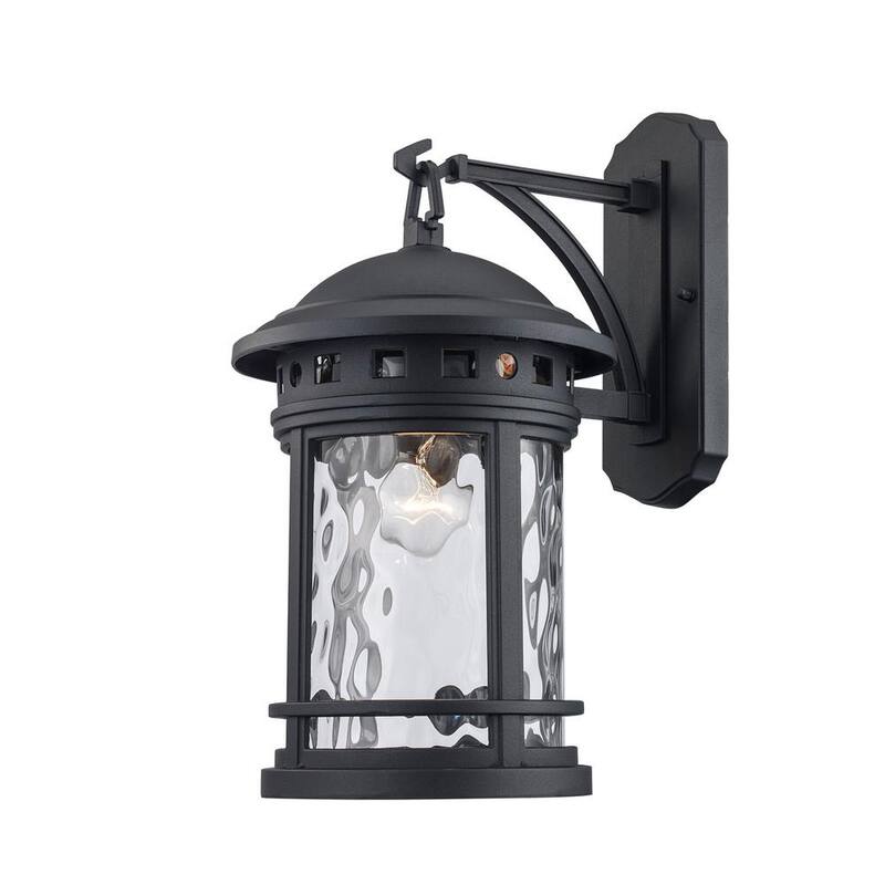 Bel Air Lighting Boardwalk 16.25 pulgadas 1-Luz Negro Aplique de Pared para Exteriores con Vidrio Transparente de Agua - 40371 BK