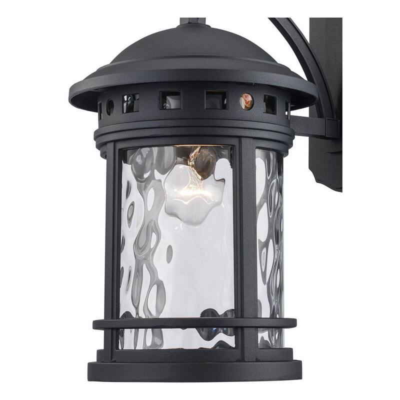 Bel Air Lighting Boardwalk 16.25 pulgadas 1-Luz Negro Aplique de Pared para Exteriores con Vidrio Transparente de Agua - 40371 BK