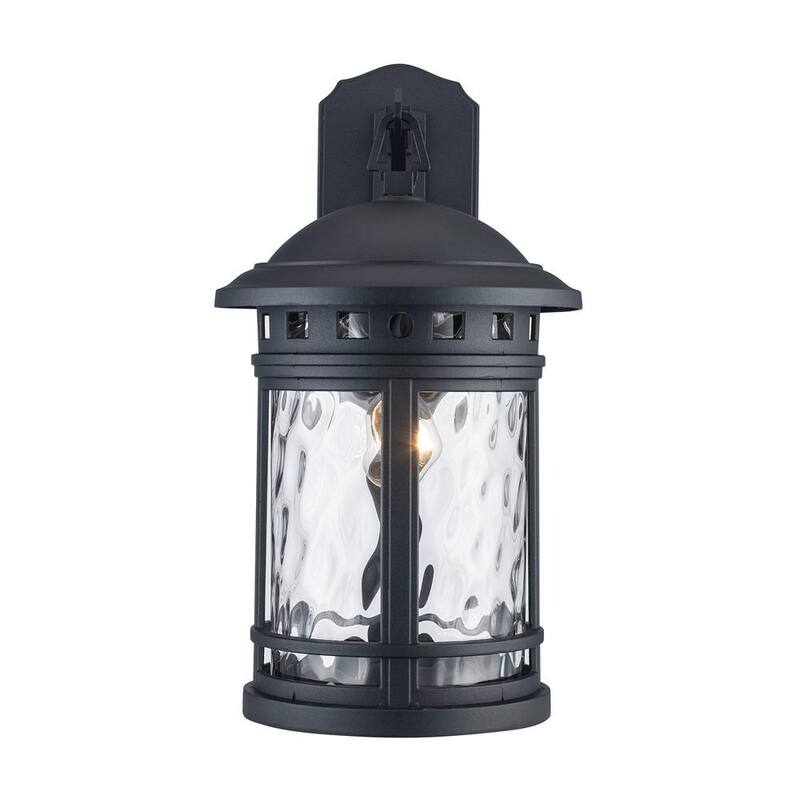Bel Air Lighting Boardwalk 16.25 pulgadas 1-Luz Negro Aplique de Pared para Exteriores con Vidrio Transparente de Agua - 40371 BK