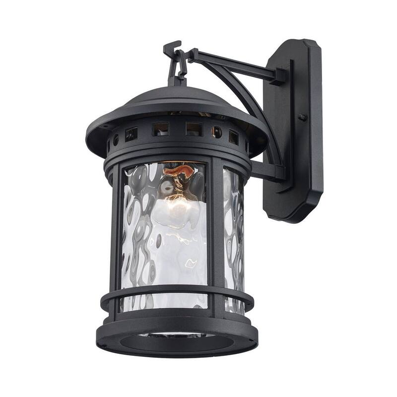 Bel Air Lighting Boardwalk 16.25 pulgadas 1-Luz Negro Aplique de Pared para Exteriores con Vidrio Transparente de Agua - 40371 BK