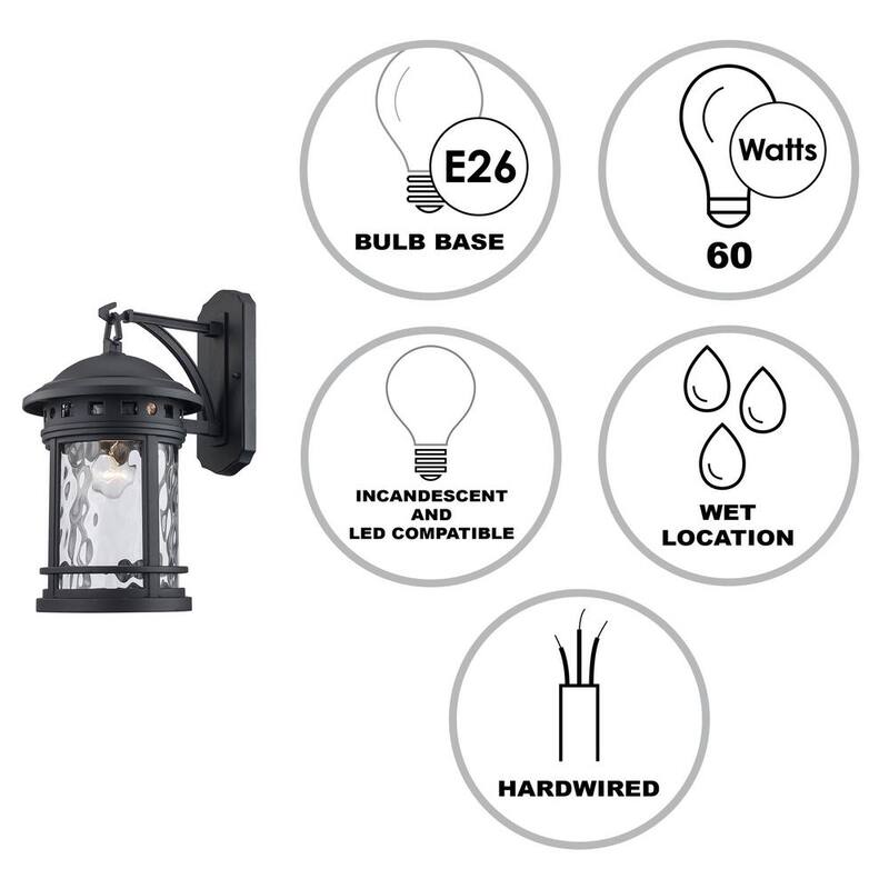 Bel Air Lighting Boardwalk 16.25 pulgadas 1-Luz Negro Aplique de Pared para Exteriores con Vidrio Transparente de Agua - 40371 BK