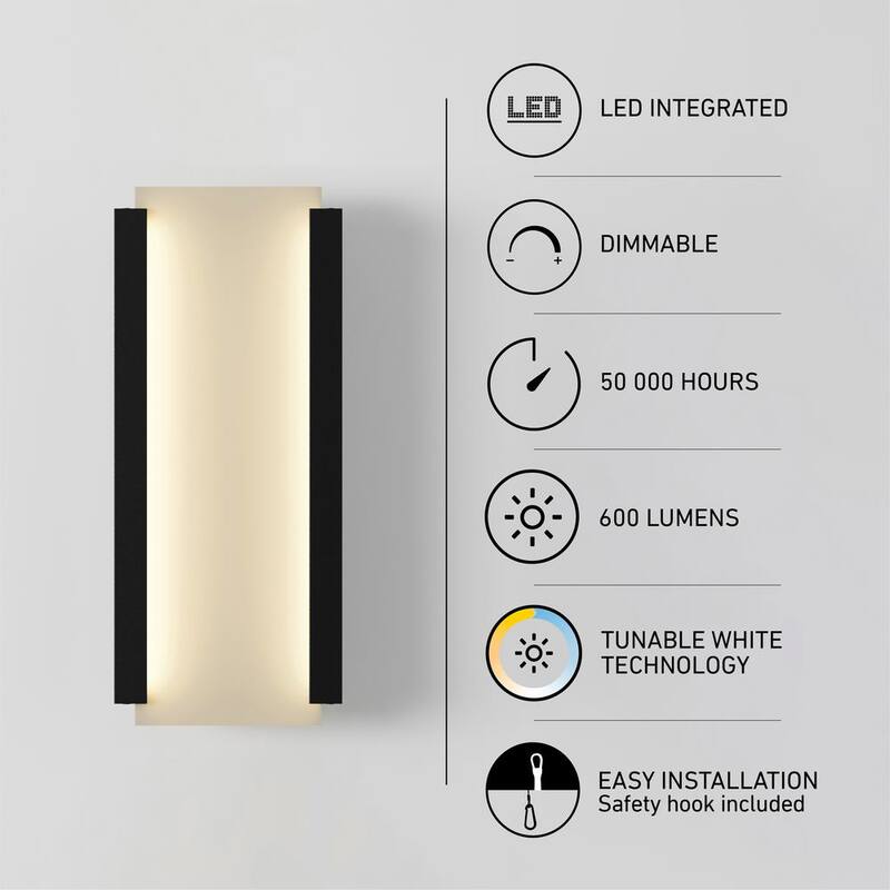 Luminaria de pared tipo linterna para garaje y porche, moderna, integrada con LED de 3 CCT, cableado duro, color negro "Artika Blade" - OUT-BDC-HD2BL