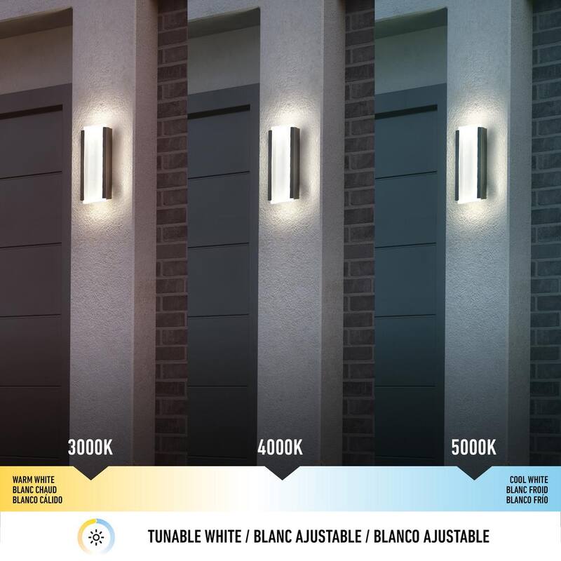 Luminaria de pared tipo linterna para garaje y porche, moderna, integrada con LED de 3 CCT, cableado duro, color negro "Artika Blade" - OUT-BDC-HD2BL