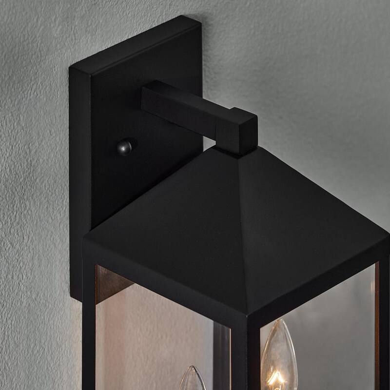 Luz de pared para granero exterior Hampton Bay Marion de 15 pulgadas en negro con pantalla de vidrio transparente - RS22070312