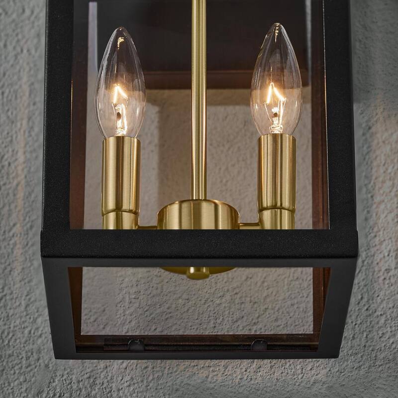 Luz de pared para granero exterior Hampton Bay Marion de 15 pulgadas en negro con pantalla de vidrio transparente - RS22070312