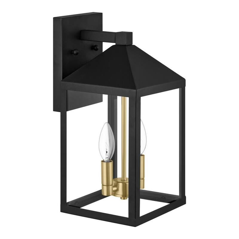 Luz de pared para granero exterior Hampton Bay Marion de 15 pulgadas en negro con pantalla de vidrio transparente - RS22070312