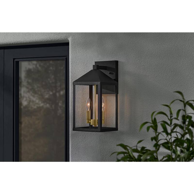 Luz de pared para granero exterior Hampton Bay Marion de 15 pulgadas en negro con pantalla de vidrio transparente - RS22070312