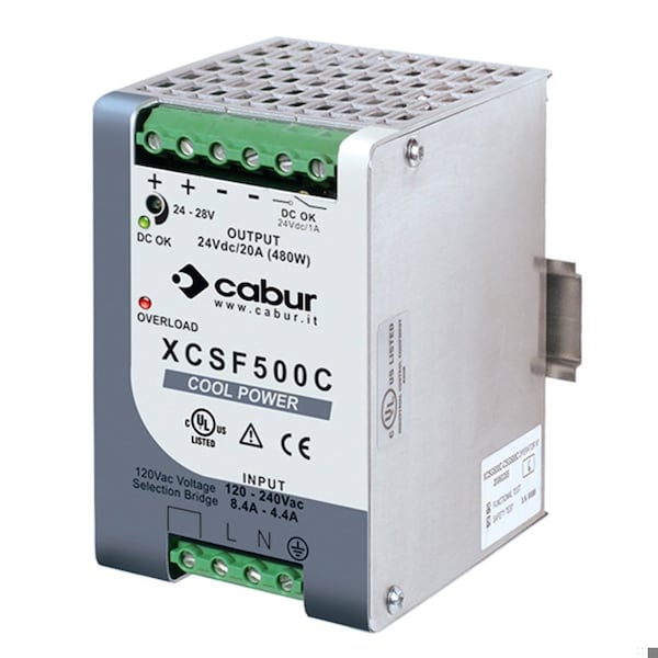 Automation Systems Interconnect Power Supply, 120V/240V AC, 24V DC, 500W, 20A, DIN Rail - XCSF500C