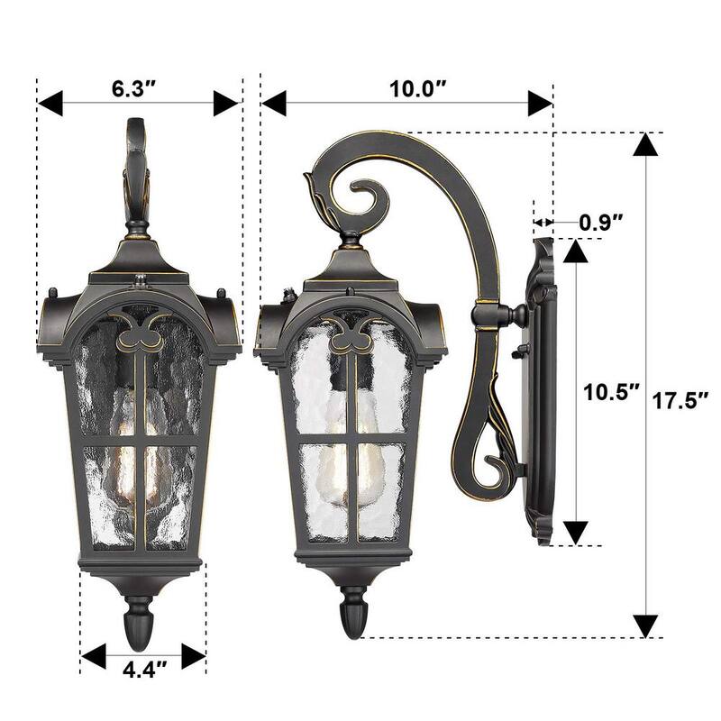 JAZAVA Lámpara de pared exterior con sensor integrado al amanecer y anochecer, de un foco con pantalla de acabado negro de 17.5 pulgadas - HDWE215B-PC-BG