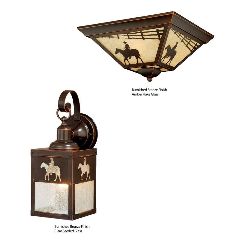 VAXCEL Linterna de Pared Exterior para Exteriores de Bronce Rústico con Caballo Vaquero - 1 Luz, Vidrio Transparente - T0110