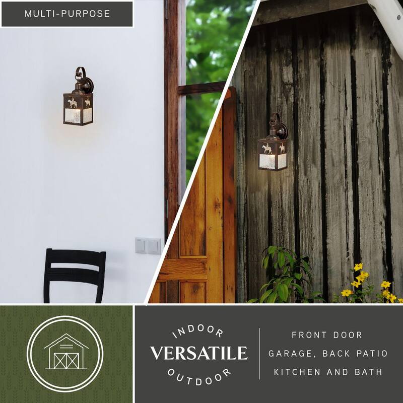 VAXCEL Linterna de Pared Exterior para Exteriores de Bronce Rústico con Caballo Vaquero - 1 Luz, Vidrio Transparente - T0110