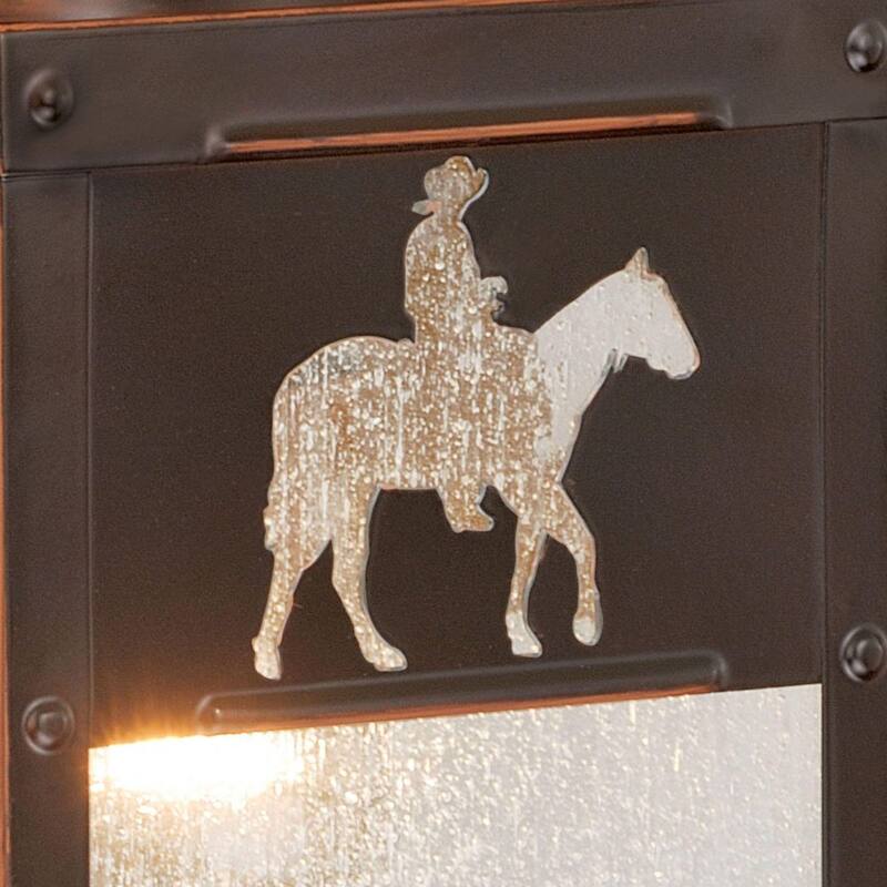 VAXCEL Linterna de Pared Exterior para Exteriores de Bronce Rústico con Caballo Vaquero - 1 Luz, Vidrio Transparente - T0110