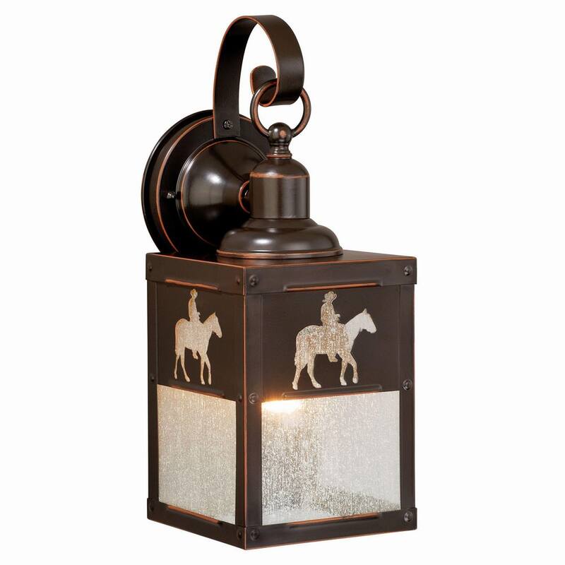 VAXCEL Linterna de Pared Exterior para Exteriores de Bronce Rústico con Caballo Vaquero - 1 Luz, Vidrio Transparente - T0110