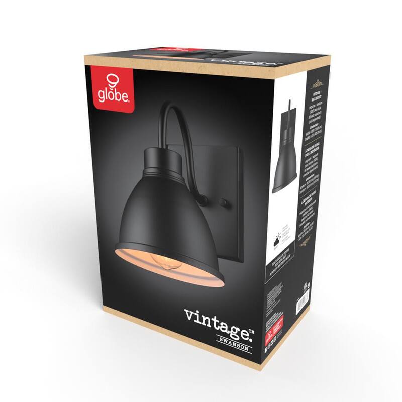 Foco de Pared Globe Electric Swanson Negro Mate para Uso Interior/Exterior estilo Granja con 1 Luz - 44866