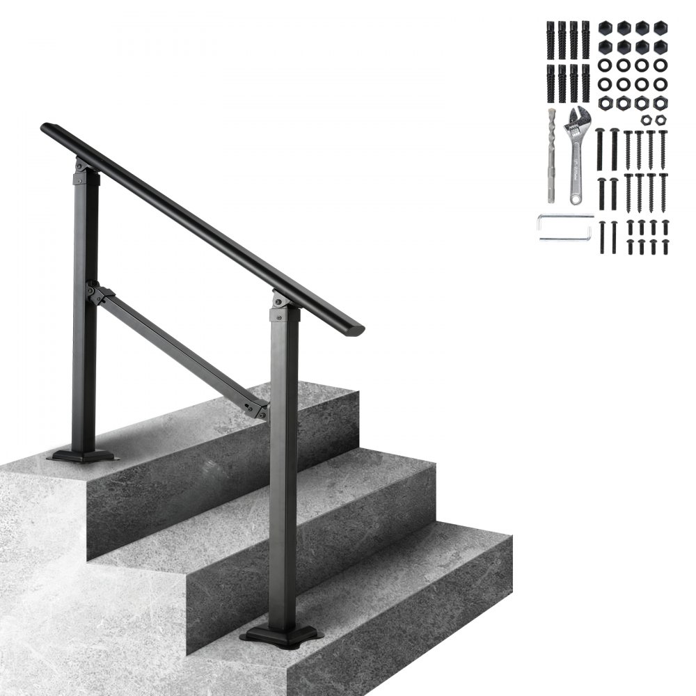VEVOR Stair Handrail Railing, 3 ft, 3 Steps Handrails for Outdoor, Carbon Steel and Metal Hand Rail with Installation Kit, 0-50 Degree Adjustable, Perfect for Concrete Wooden Floors Ceramic Tiles - SNS252INCH5CMUJNZV0
