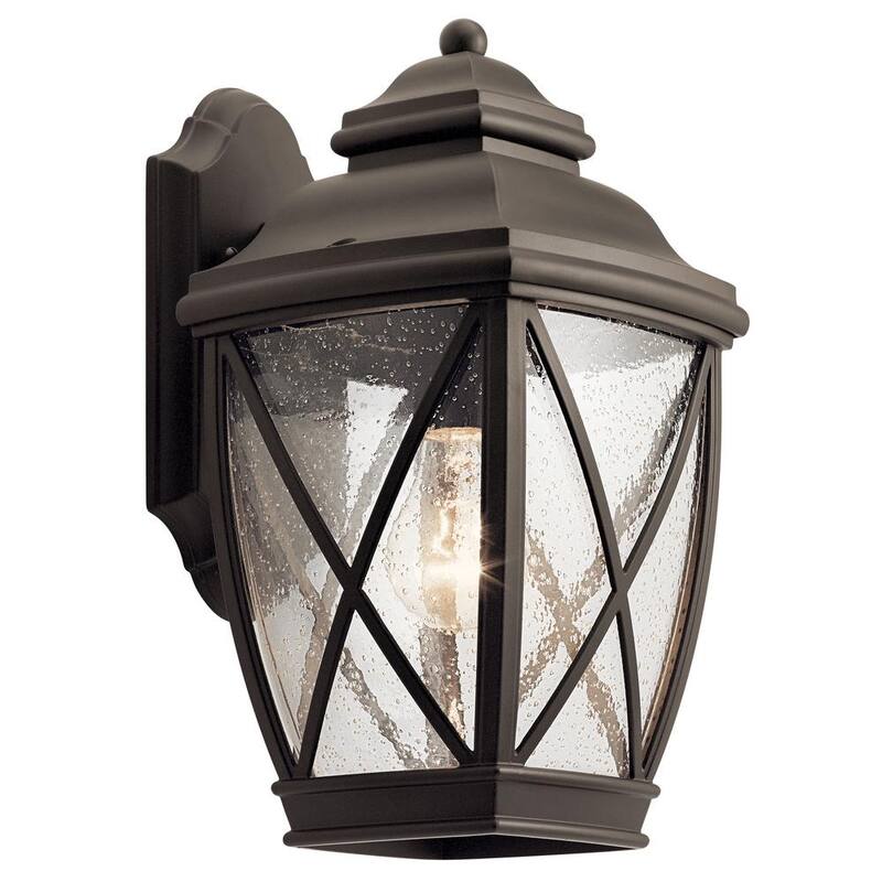 Lámpara de pared con linterna KICHLER Tangier de 13.5 pulgadas y 1 luz en bronce antiguo para exteriores, con cableado duro y sin focos incluidos (paquete de 1) - 49841OZ