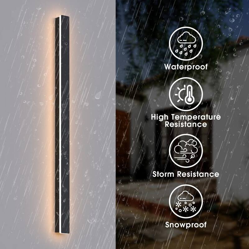 YANSUN 39 pulgadas 20 vatios Negro al aire libre con cableado Lineal a Prueba de Agua con Linterna de Pared Sconce LED Integrada, Blanco Cálido 3000K - H-WL062