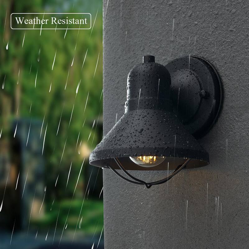 Lámpara de pared exterior TRUE FINE Richland de 1 luz con recubrimiento en polvo negro (Set de 2) - 9012OT-2PK